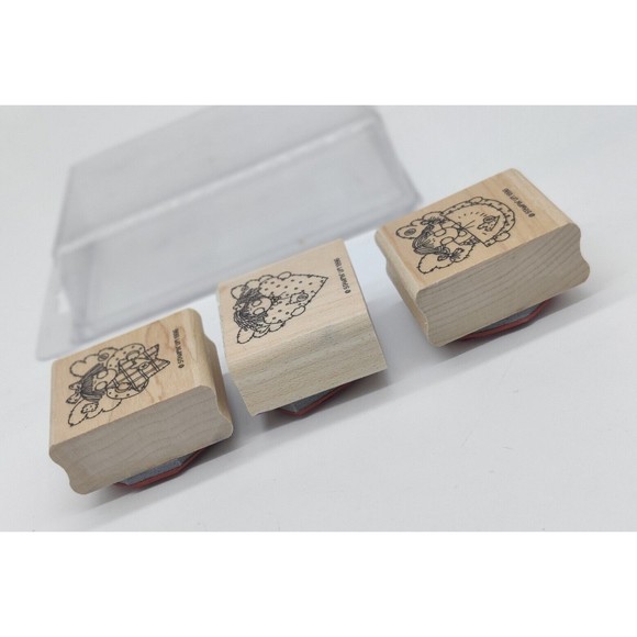 Vintage STAMPIN' UP! 1996 Set of 3 Angel Faces Rubber Stamps Wooden Card Making - Picture 5 of 10